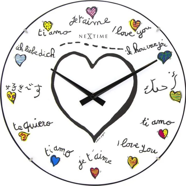 NeXtime Loving You Dome - Klok - Rond - Ø35 cm - Wit - Glas