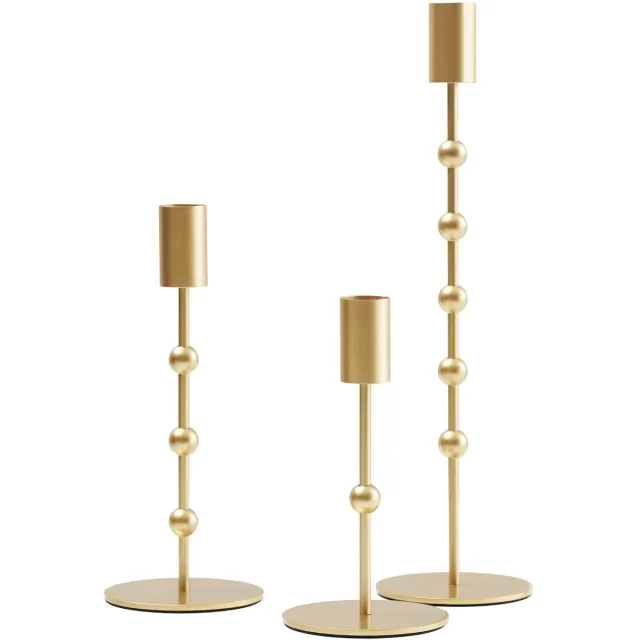 My Ninki ® Drie Delige Set Gouden Kaarsenhouders met Parelmotief voor Feestelijke Tafeldecoratie en Geschenken