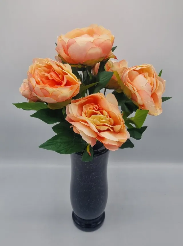 Bomm Boeket - Pioenroos - U086-m3 - 40cm - Zalm - 7 bloemen - Grafdecoratie - Zijdenbloemen - Kunstbloemen