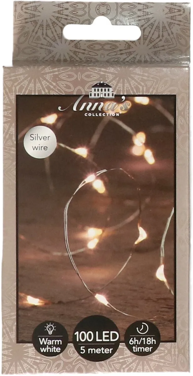 Anna's Collection Draadverlichting - 100 led lampjes - warm wit - zilver draad - 500 cm - lichtdraad - kerstverlichting lichtsnoe