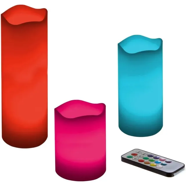 Atmosphera LED Kaarsen - 3 stuks - stompkaarsen - met afstandsbediening - gekleurd licht Multi
