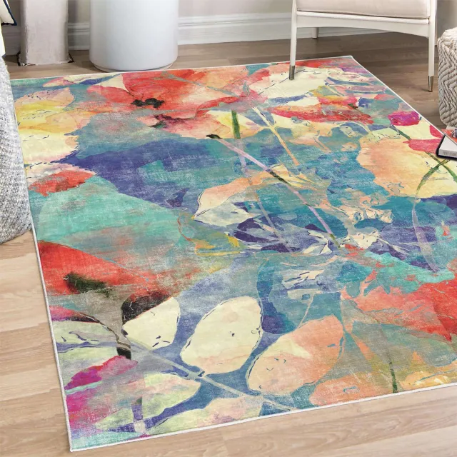 ABAKUHAUS Vloerkleed - Woonkamer Tapijt – Modern – 76 x 152 cm – Hoogpolig – teal siena peach