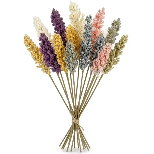 NUVEX Pastel multicolor droogboeket kunstmatige lavendel bloemen mini boeket woondecoratie nep bloemen 14 stuks decoratieve takken
