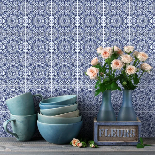 Ambiance Sticker Zelfklevende tegelmuurstickers voor keuken en badkamer - 9 cementtegelstickers, Azulejos Mina-stijl - 9 stickers, 10x10 cm Multi color