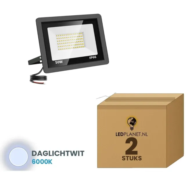 Tsong LED schijnwerper 50W - 2 stuks - Daglichtwit 6000K - 5.000 lm - 120° breedstraler - IP66
