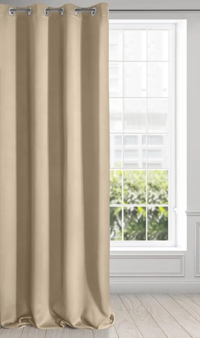Famanu Gordijn ondoorzichtig - blackout - satijn verduisteringsgordijn met oogjes 1 stuk - beige - 135 x 250 cm