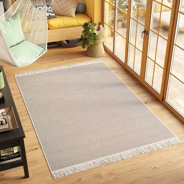 Tapiso Azteca Vloerkleed Beige Woonkamer Katoenen Dubbelzijdig Tapijt