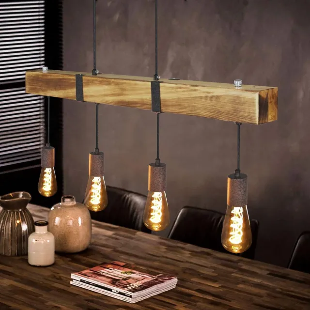 Glitzerlife Hanglampen - Retro Stijl - 4xE27 - Verstelbare Hoogte - Kieferhout - Ø80cm - Rustiek Design - Hanglampen Eetkamer Woonkamer Zwart