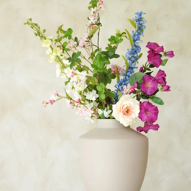 Fan of Flowers Rosa – Zijden Boeket – Kunstbloemen Veldboeket – Beige & Dieppaars – 85 cm – Real-Touch Nepbloemen