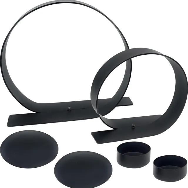 Timeless Candle Holders Set of 2 | Two-in-One | Tea Light Holder and Candle Holder for Pillar Candles & Decorative Glasses | Black | Modern Design | Timeless Gift Zwart