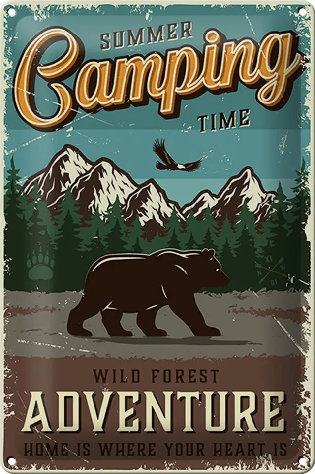 Femer Blechschild Retro 20x30cm Summer Camping Time wild Forest Multi