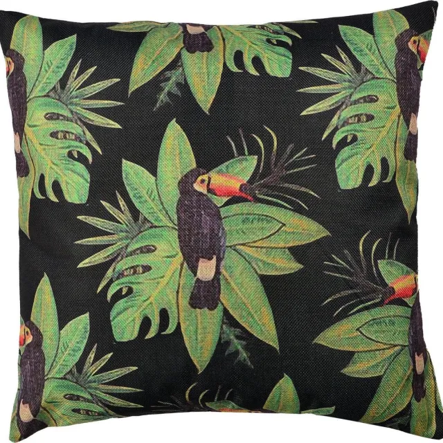 Clayre & Eef Kussenhoes 43*43 cm Zwart, Groen Polyester Vierkant Sierkussenhoes Kussen hoes