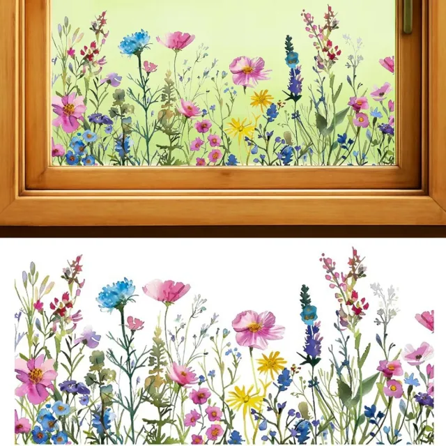 Statische raamsticker, zomerse raamfolie voor matglazen wanden, anti-botsing, levendige bloemen, verwijderbaar, laat geen resten achter, geen lijm, dubbelzijdig voor huis- en kantoordecoratie (2 stuks)|Cyslmuk® b