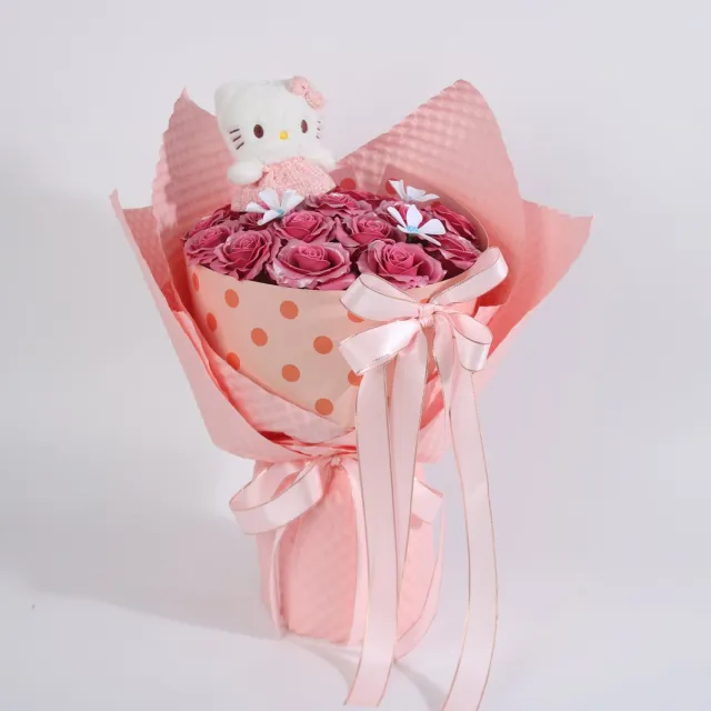 La Roselle Amsterdam Kerstcadeau Roze Rozenboeket met Hello Knuffel – Kunstrozen als Cadeau voor Kerst