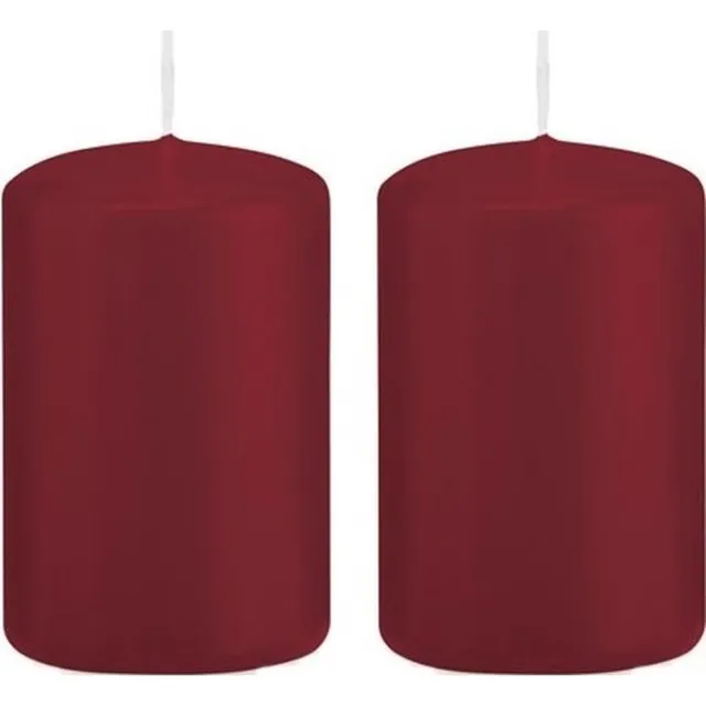 Enlightening Candles Trend Candles Cilinderkaars/stompkaars - 2x - bordeauxrood - 5 x 8 cm - 18 branduren - met brandvertragende folie Bordeaux rood