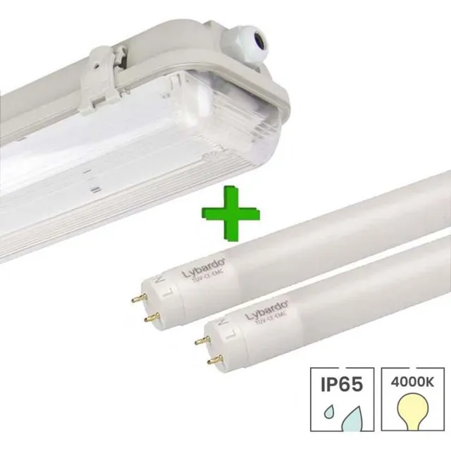 Lybardo TL Lamp 60cm - IP65 Armatuur incl. 2 LED Buizen - 9W - 4000K Neutraal Wit Licht - 840 Grijs