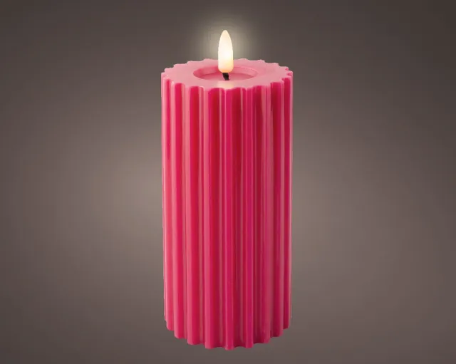 Lumineo LED ribbel kaars donker roze met vlam-effect - ø7,5 x17,3 cm