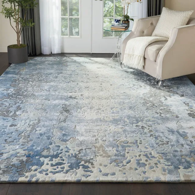 Nourison Prismatic Vloerkleed - Blauw - Rechthoekig - Wol, Luxcelle - Eetkamer, Woonkamer - Abstract - Design, Industrieel, Modern