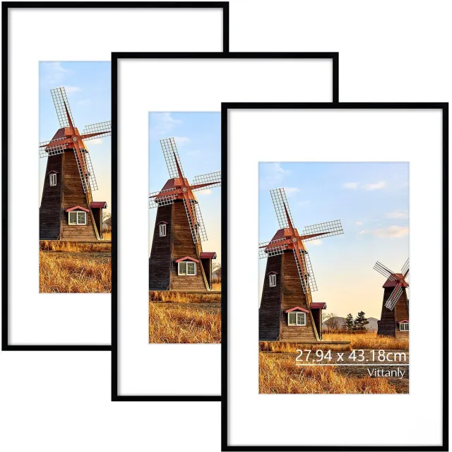Vittanly Fotolijst - Modern - Fotomaat - 28x43/20x30cm fotomaat met passe - partout - Set van 3 - Zwart - Fotokader Zwart Set van 3