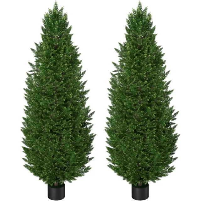 NAIZY 2 Stuks Kunstplanten Set - 120cm Hoog - Kunstplanten - Gesimuleerde Cipres - Met PE Bladeren - PP Bloempot - Plastik - Groenblijvend - Kamerplanten - Kleurecht - Groenset - Voor Woondecoratie - NAIZY Groen + Zwart