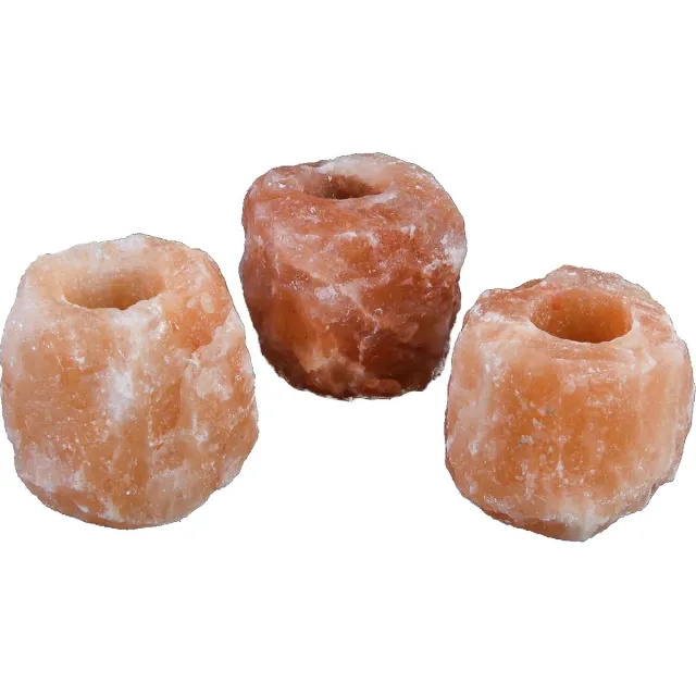 LalaShops 3x Waxinelichthouder / Theelichthouder zoutsteen Himalaya - Groot 1-1,5kg 10x8cm Roze