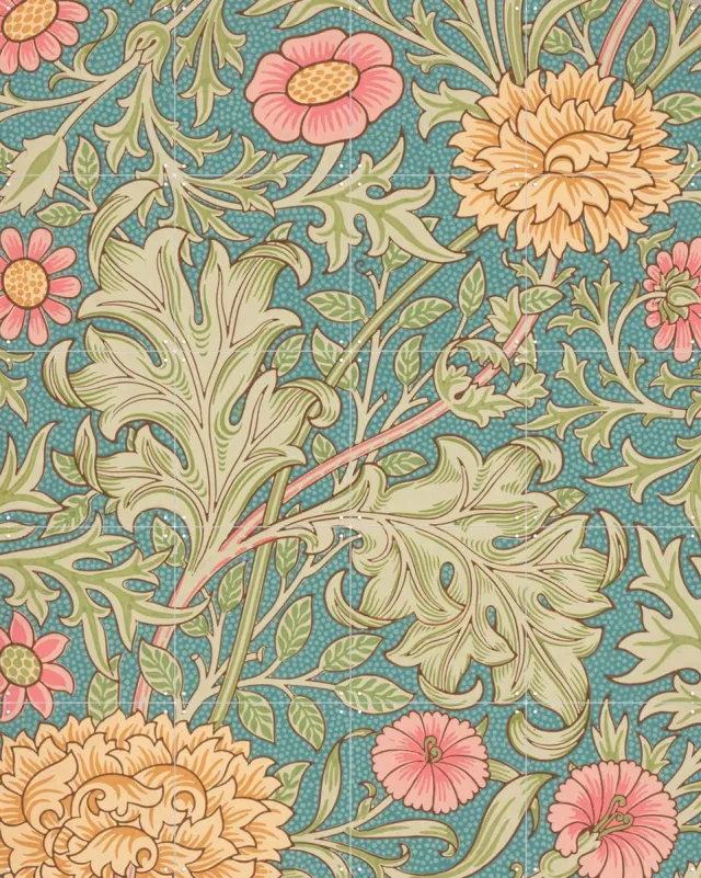 IXXI Double Bough blue, William Morris & Victoria and Albert Museum - 80 x 100 cm - Grote wanddecoratie en posters - Illustraties, Art Nouveau Blauw