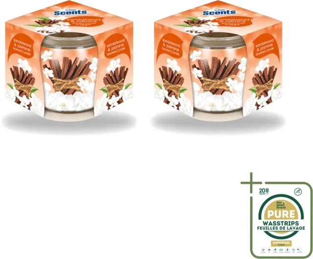 At Home 2 x At Home - Scents - Geurkaars - Sandalwood & Jasmin - 70 g - Wasstrips - Geurkaars - Sandelhout - Jasmijn - Thuisgeur - Rustgevende Geur Bruin