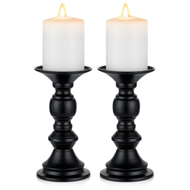 Sanorum 2 stuks - Kandelaars - Metalen kandelaars - Geschikt voor bruiloften en woondecoratie - Minimalistisch - Smeedijzeren kandelaars - Romantische tafellampen - zwart