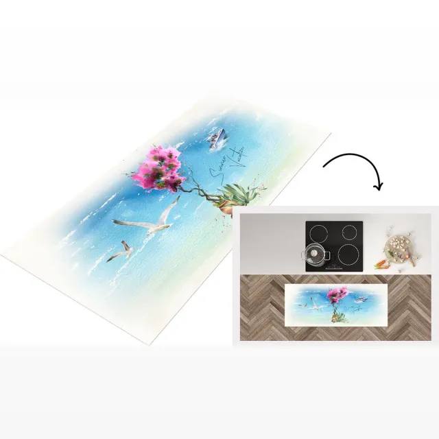 KitchenYeah Keukenloper - Loper keuken - Bloemen - Boot - Vogel - Zee - Keukenloper vinyl Multicolor