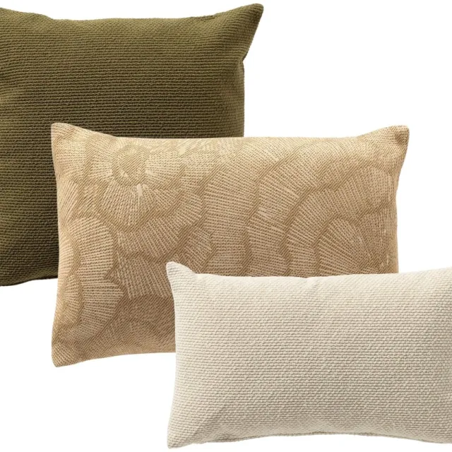 Dutch Decor KUSSENSET - 3-delig - Natural Plains - 45x45 cm, 40x60 cm, 30x50 cm - inclusief binnenkussens - groen, beige - Met Ritssluiting – Decoratie set sierussens - Comfortabele kussentjes voor op de Bank
