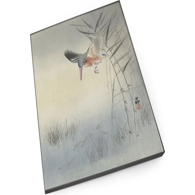 De Opmakerij Textielframe - Ohara Koson, IJsvogel jagend op vis, kleurenprint op Dekostof 80 x 145cm full colour