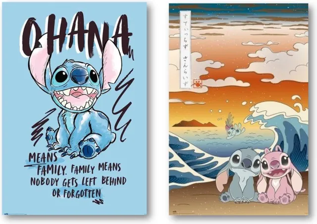Posterpoint Stitch poster set - Twee verschillende poster van Stitch - Family - Kanagawa - Lilo - Formaat 61 x 91.5 cm multi