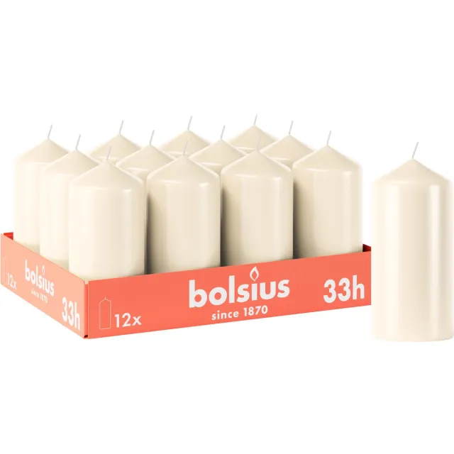 Bolsius Gladde Stompkaarsen - 12 Stuks - Ivoor - 12 cm - 33 branduren
