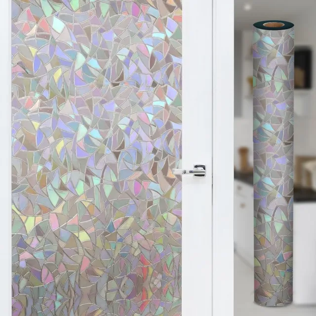 Comamor Raamfolie HR++ 45x200cm - Glas in Lood Regenboogeffect - Isolerend, Zonwerend & Anti-Inkijk - Statisch en Zelfklevend - Inclusief Rakel en Snijder