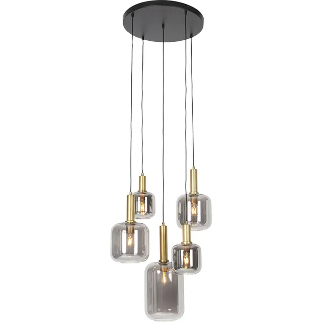 QAZQA zuzanna - Moderne Dimbare LED Smart Hanglamp incl. wifi met Dimmer voor boven de eettafel | in eetkamer - 5 lichts - Ø 66 cm - Zwart Goud - Woonkamer | Slaapkamer | Keuken