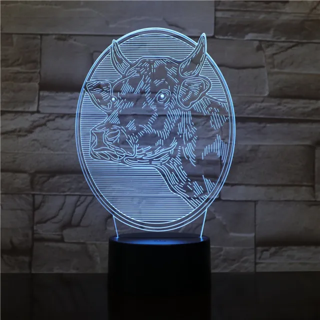 MC Living 3D Led Lamp Met Gravering - RGB 7 Kleuren - Koe