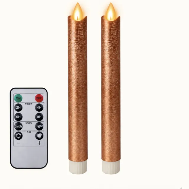 Foryouliving LED kaarsen met bewegende vlam 2x - Koper - Copper - Afstandsbediening - Dinerkaars rustiek wax 24.5 cm - LED kaars batterij - Timer