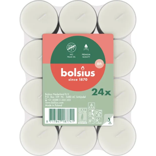 Bolsius Theelichten - 24 stuks per verpakking - Clear cup - Brickpack Wit