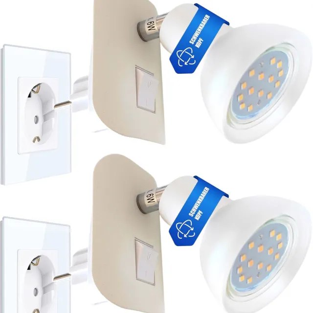 Trango Set van 2 led-stekkers 11-246 *CALI* in wit mat met glazen kap Stekkerlamp incl. 1x GU10 LED-lamp 3000K warm wit & tuimelschakelaar leeslamp, keukenlamp, fittinglamp, wandlamp