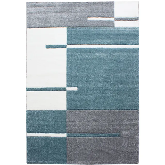 Ayyildiz Laagpolig vloerkleed, geruit patroon, blauw, woonkamerkleed, jute achterkant, afmeting: 280 x 370 cm