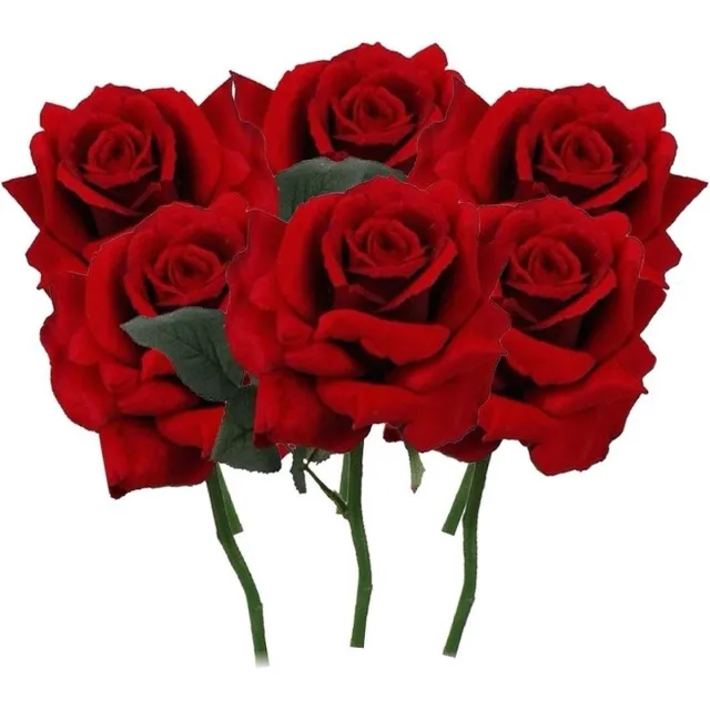 Bellatio Flowers & Plants Top Art Kunstbloem Roos de luxe - 6x - rood - 30 cm - kunststof steel - decoratie bloemen
