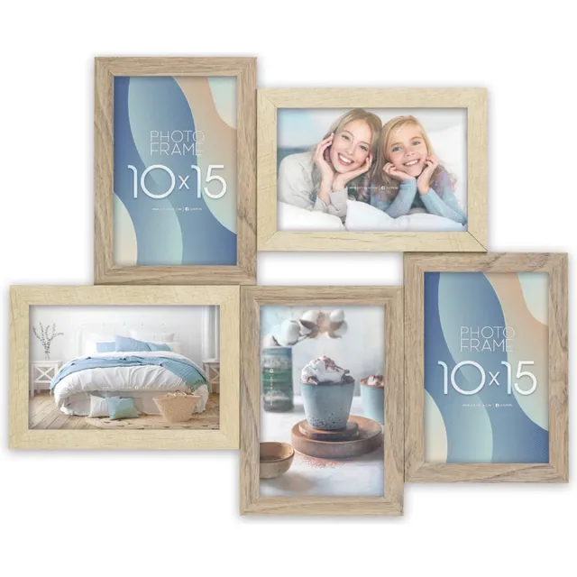 Zep Houten Multi Fotolijst Oberg 5Q Bruin / Crème voor 5 foto's formaat 10x15 (afmeting 42x35 cm) - DT996
