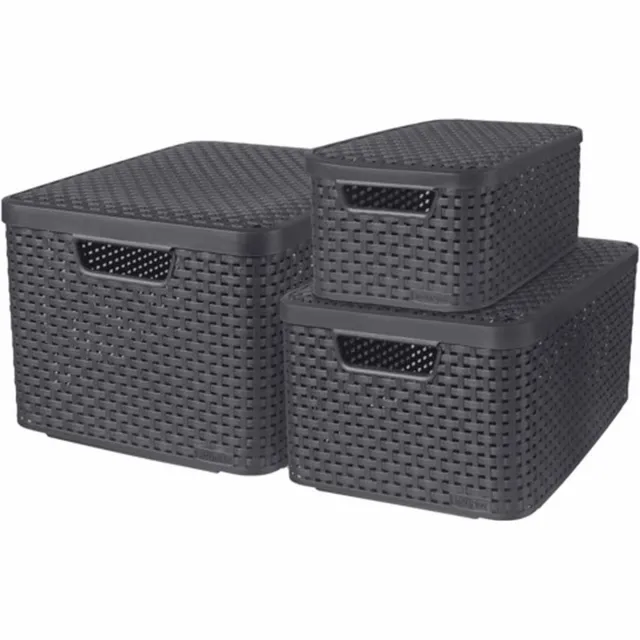Curver Opbergboxen met deksel Style 3 st S+M+L antraciet