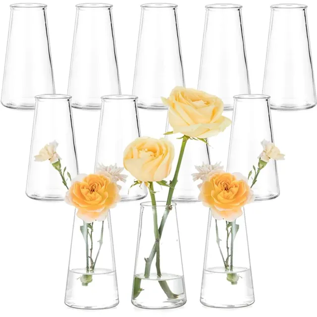Famanu Vazen voor bloemen: 12 stuks kleine vazen voor tafeldecoratie 13 cm hoge kleine glazen vaas moderne bloemenvaas set voor bruiloft middelpunt feest verjaardag woonkamer decor thuis Transparant