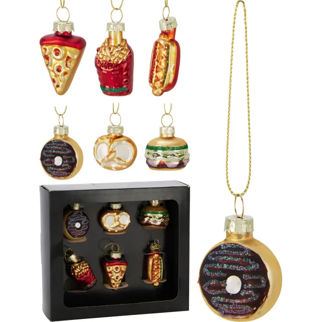 Home & Styling Collection kerstornament glas eten - 6 stuks Zwart