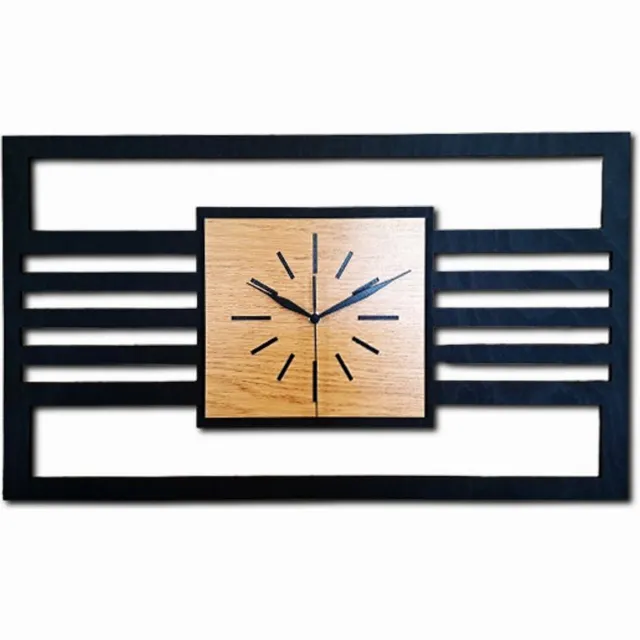 Ornament Handgemaakte Grote Houten Wandklok – Modern Minimalistisch Design,Houten Latten Rechthoekig, Horizontaal, Geruisloos, Zonder Tikkend Geluid – Voor Woonkamer, Slaapkamer, Keuken –Unieke Wanddecoratie,Industrieel Design & Stil Uurwerk, zwart-gouden eik zwart - gouden eik