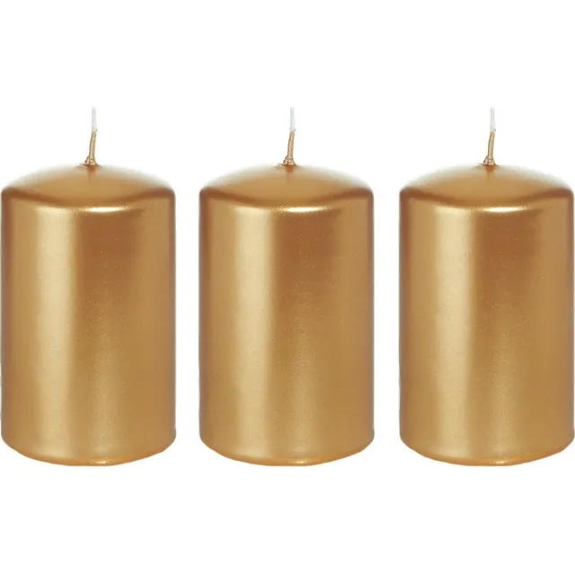 Trend Candles Cilinderkaars/stompkaars - 3x - goud - 5 x 8 cm - 18 branduren - horeca kaarsen Goudkleurig
