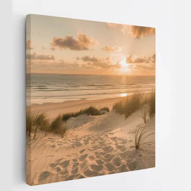 Saammp Canvas Schilderij - Golden Hour op het Strand - Duinen - 30x30 - Foto op canvas - Wanddecoratie - muurdecoratie Woonkamer - Slaapkamer decoratie - Canvas Print Multicolor