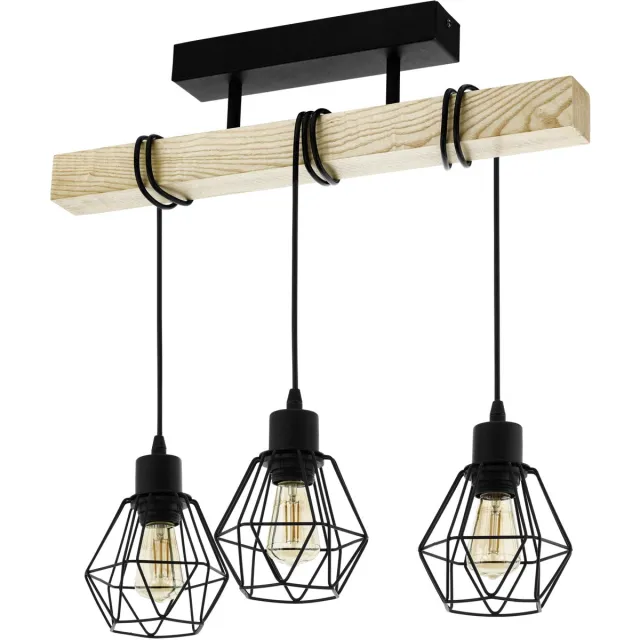 EGLO Townshend 5 Plafondlamp - E27 - 55 cm - Zwart/Bruin - FSC Hout