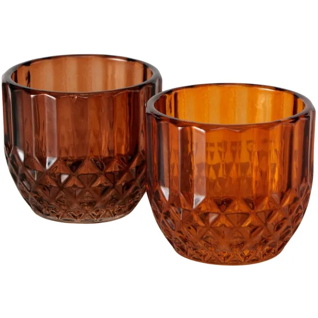 Boltze Theelichthouder bruin en oranje set van 2 kleuren - 6X6,5cm